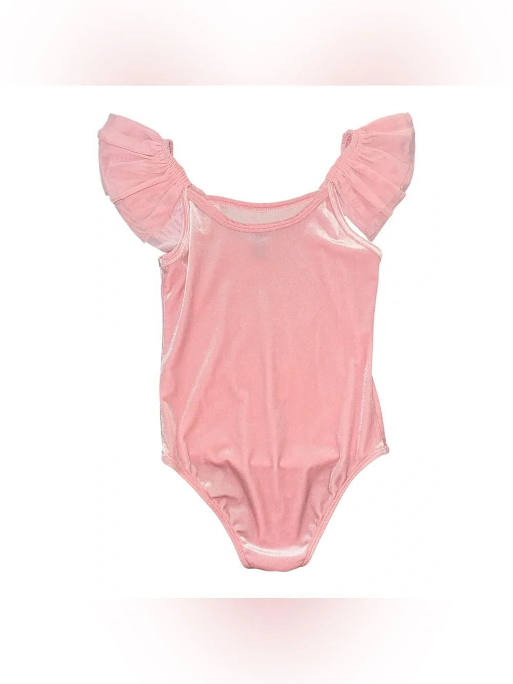 Forever 21 Girls Pink Velvet Velour Ruffle Mesh Sleeve One-Piece Leotard Costume